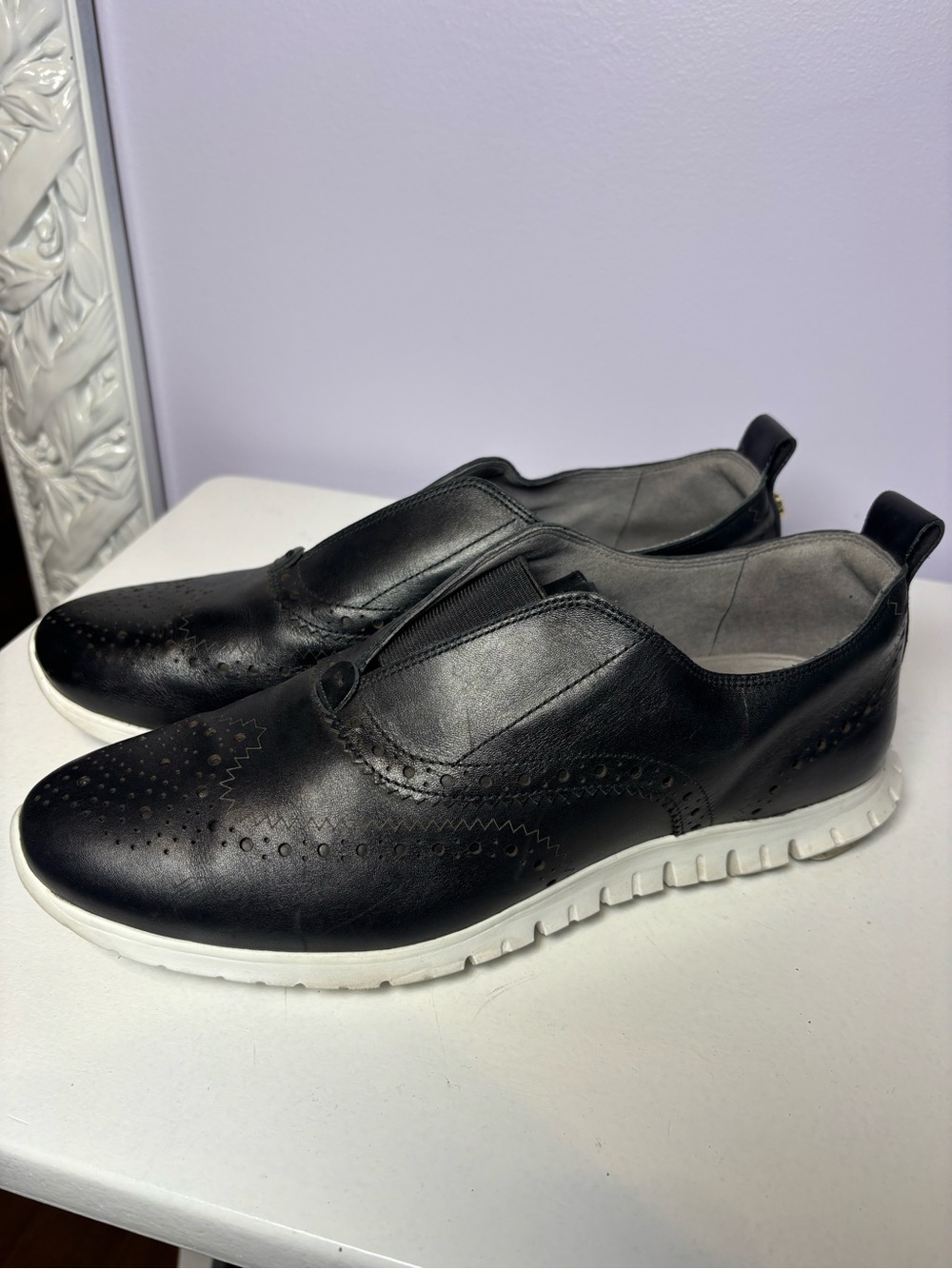 Cole Haan Women’s Zerogrand Black Leather Slip-On Wingtip Sneakers 9.5